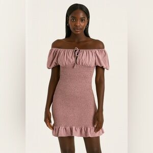 Love Tree Off-Shoulder Ruffle Dress - Pink